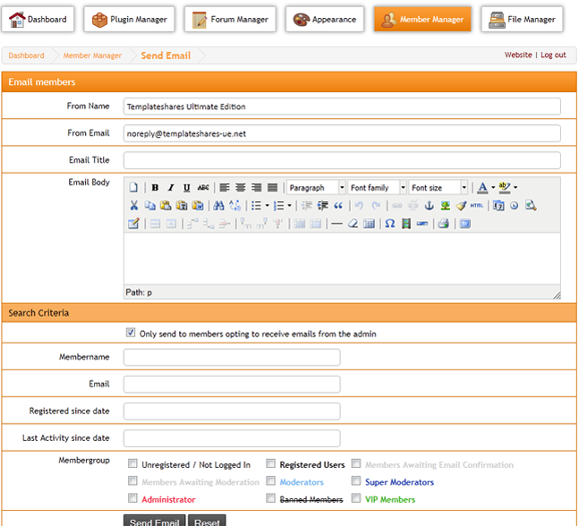 TSUE Admin CP - Send Email