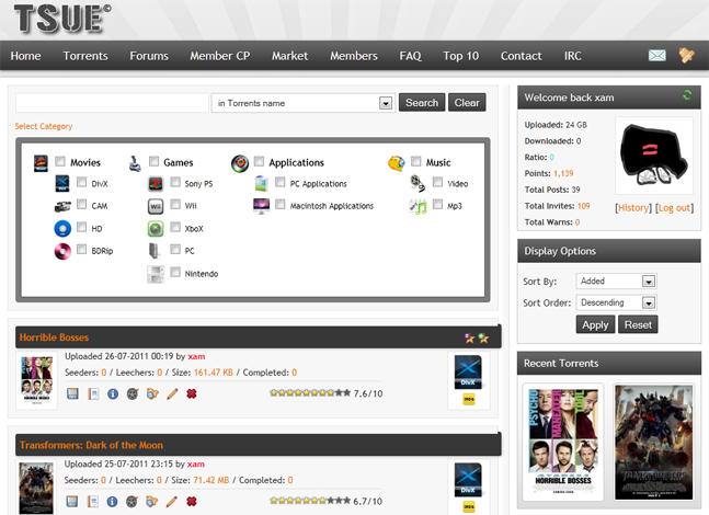 TSUE Torrent Categories
